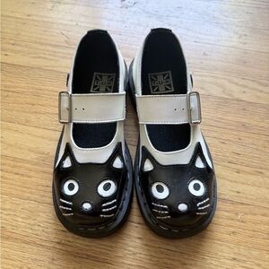 T.U.K Black and White Cat Face Mary Jane Shoes